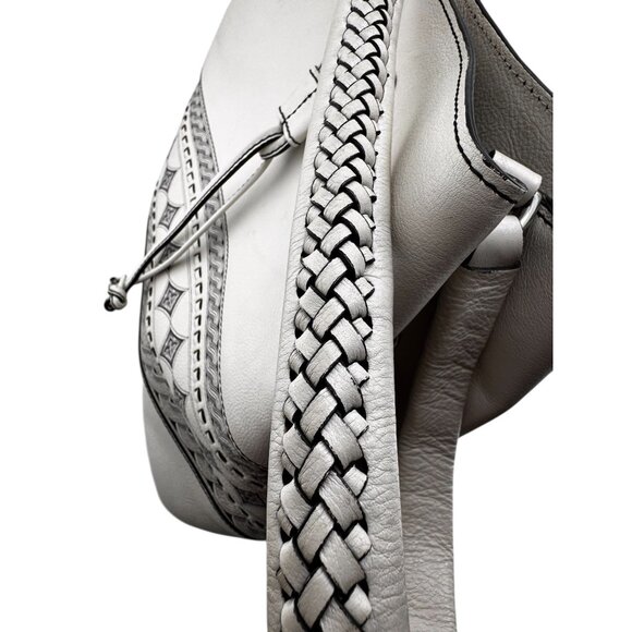 Brighton Ferrara Levia Lorenza Vallera Bucket White Leather Shoulder Bag Braided - Picture 4 of 16